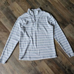 L.L. Bean Shirt Womens XSMALL Grey White Stripes Long Sleeve Round Neck 1/4 Zip